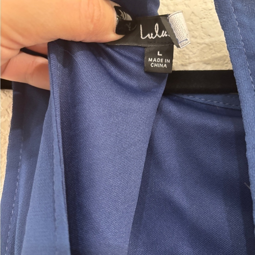 NWOT Lulus Lovely Arrival Dark Blue Chiffon Ruffled Tiered Maxi‎ Dress - Picture 6 of 9